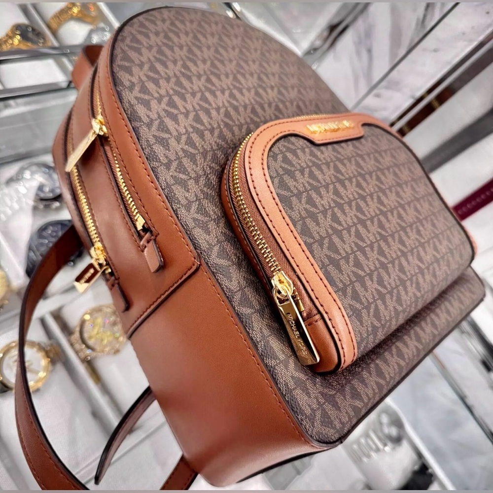 Michael Kors NWT $498. Backpack Jaycee Medium Coated Canvas Brown/tan